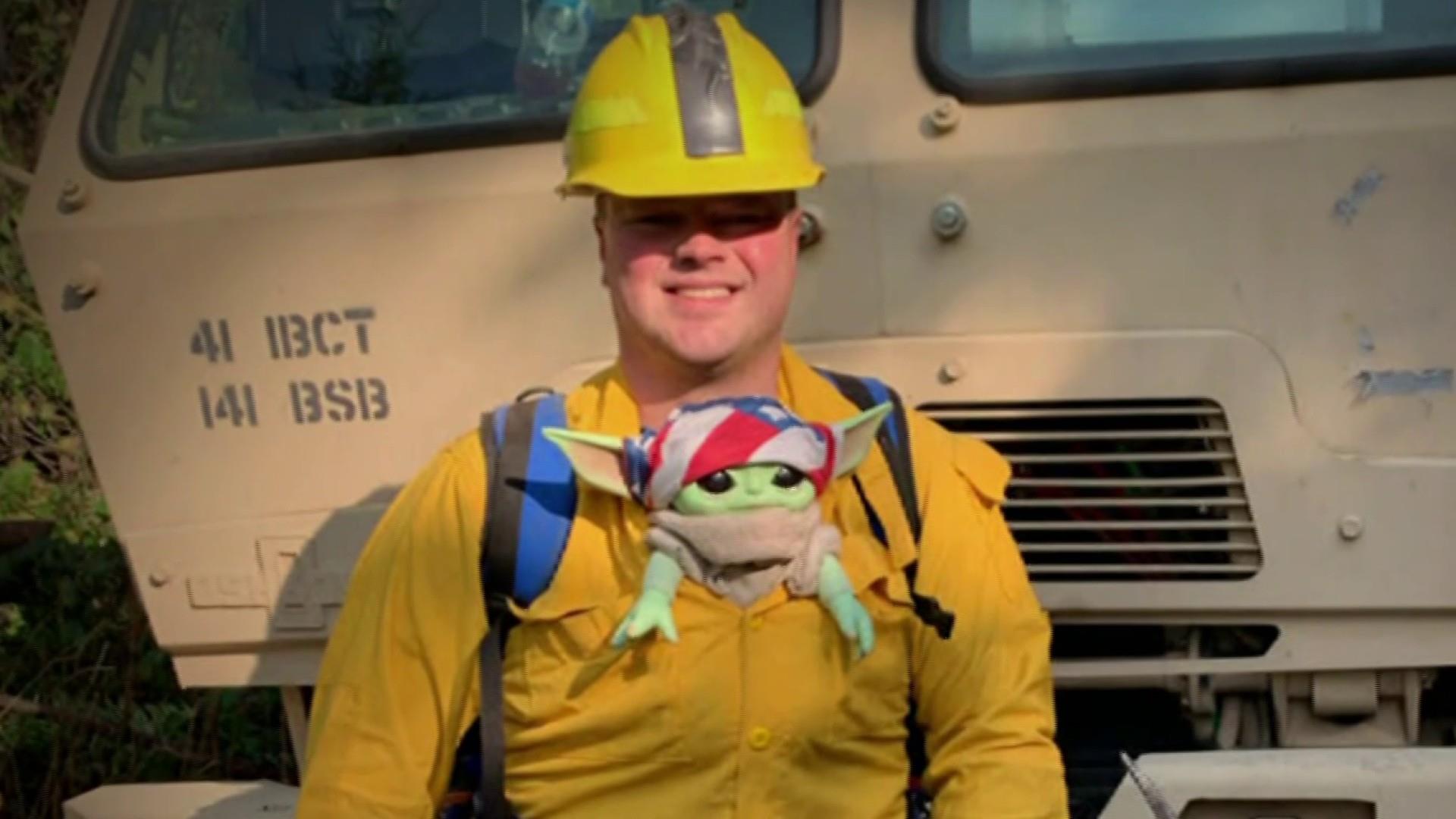 Baby Yoda brings comfort to firefighters on the front lines